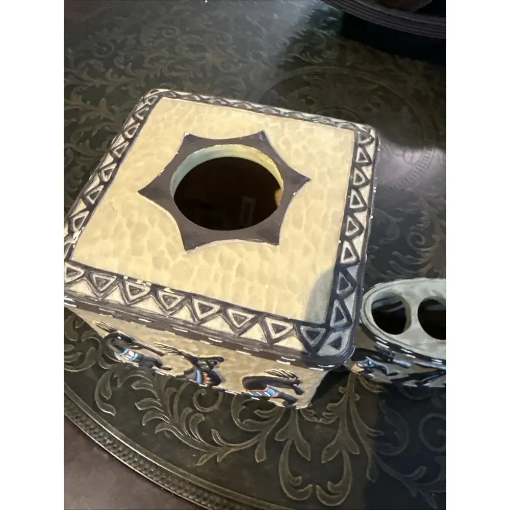 Avanti Southwest Kokopelli Saddle Stitching Resin Ceramic Tissue Box Cover & Too